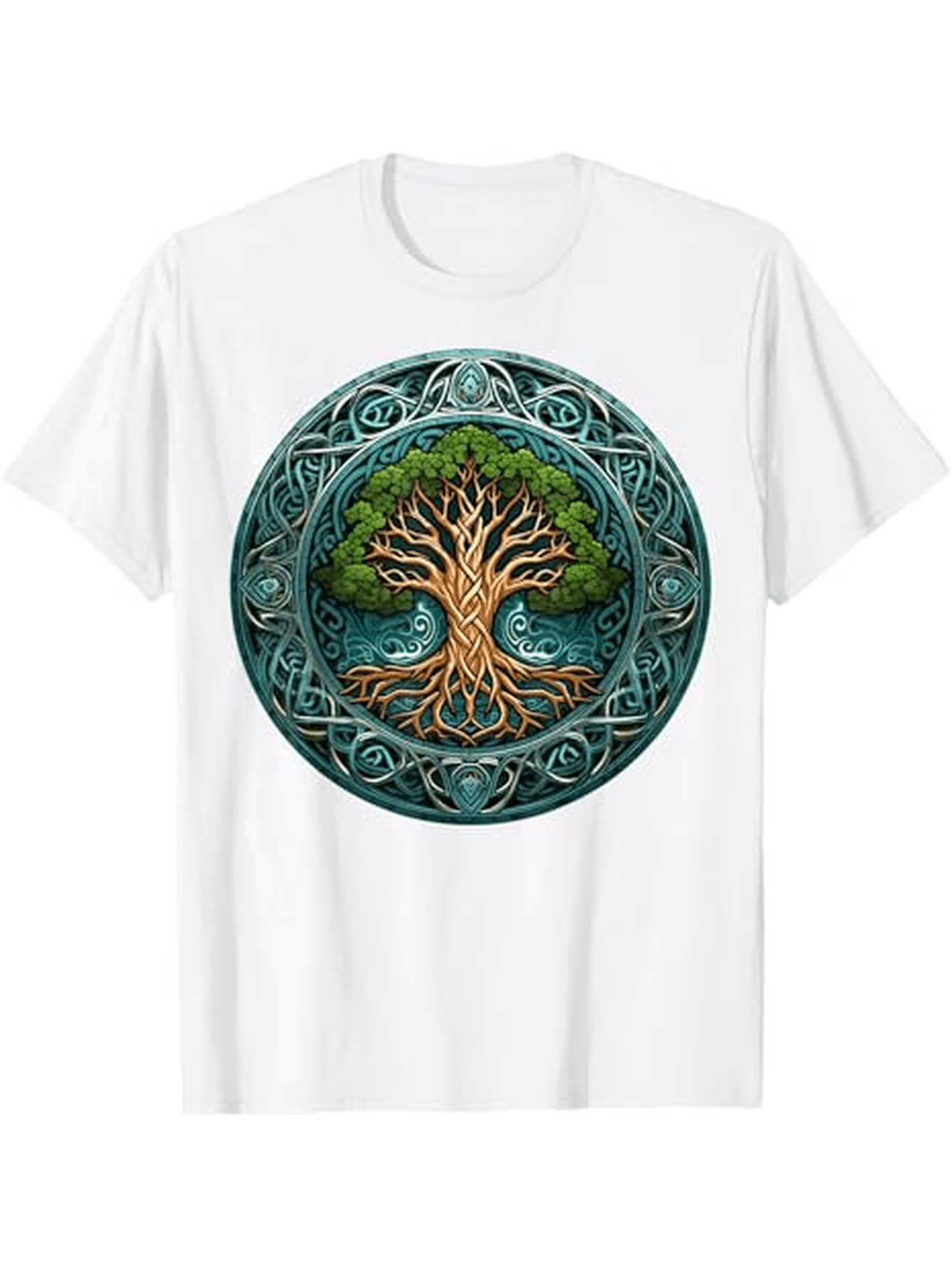 Men's Graphic T-Shirt Ancient Celtic Art Pattern With Vivid Roots And Lush Green Tree