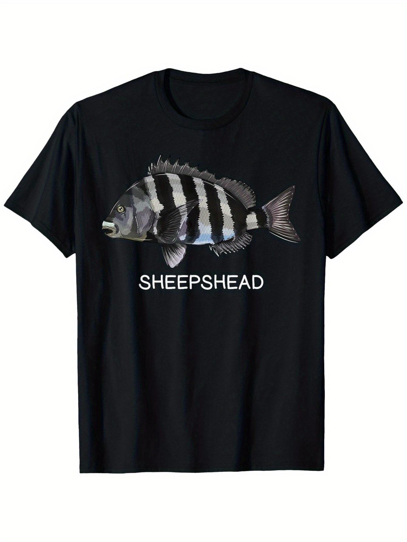 Men's Graphic T-Shirt White Striped Underwater Fish Illustration With Bold Lettering Sheepshead