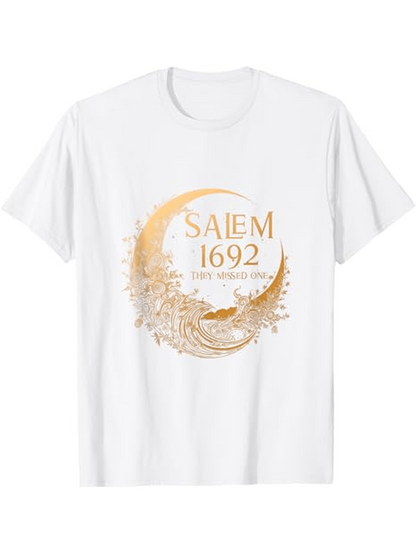 Men's Graphic T-Shirt Salem 1692 Golden Crescent Moon With Mystical Night Scenery