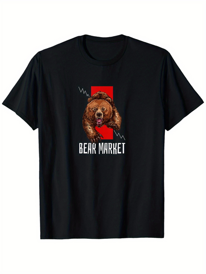 Men's Graphic T-Shirt Bear Market Growling Grizzly With Red Arrow And Stock Graph Bear