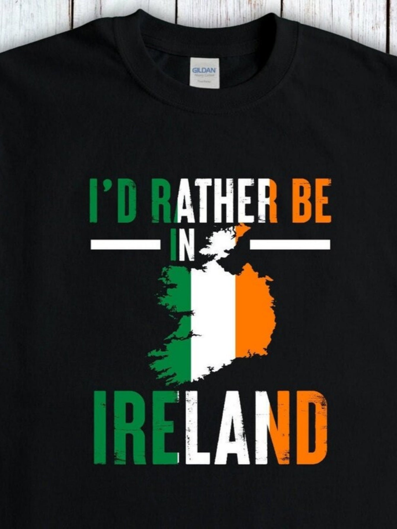 Men's Graphic T-Shirt Id Rather Be In Ireland Surrounded By Flag Colors Map Illustration