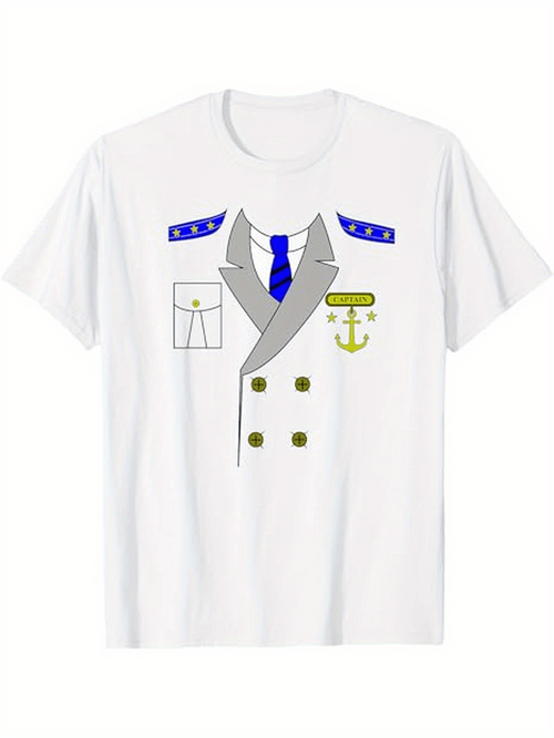 Men's Graphic T-Shirt Classic Military Uniform Style Illusion With Anchor Symbol And Buttons Jacket