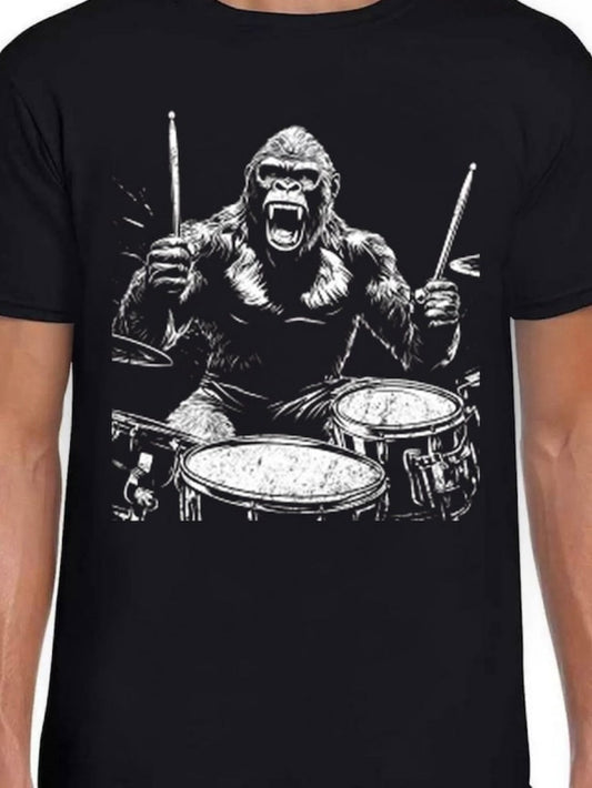 Women's Graphic T-Shirt Wild Jungle Drummer Under Midnight Lights Gorilla
