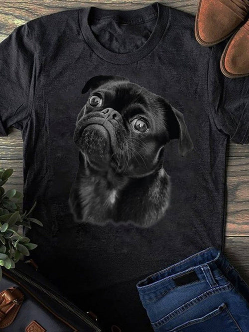 Men's Graphic T-Shirt Hyper Realistic Monochrome Artwork Featuring A Thoughtful Pug Dog Portrait
