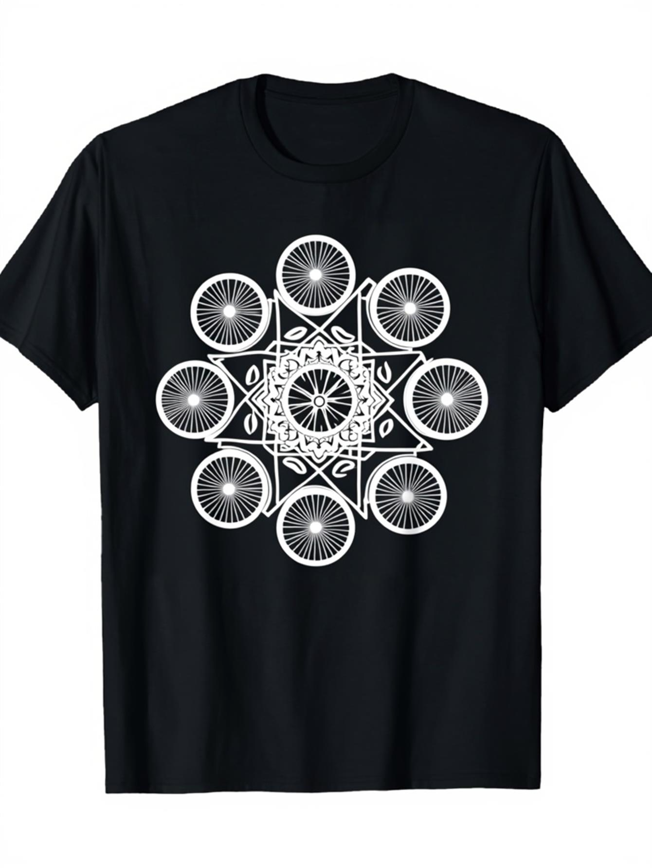 Men's Graphic T-Shirt Geometric Mandala Pattern With Intricate Spoked Bicycle Wheels