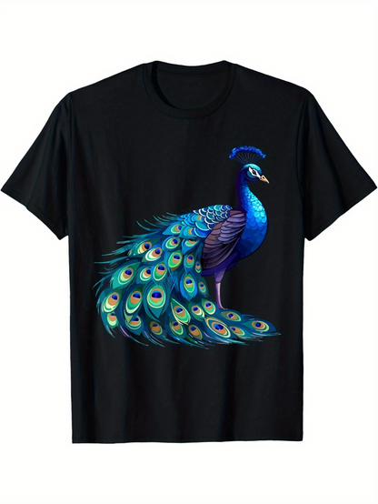 Men's Graphic T-Shirt Radiant Blue Feathers With Shimmering Accents On Majestic Peacock