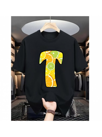 Men's Graphic T-Shirt Summer Citrus Fruit Patterned Letter T