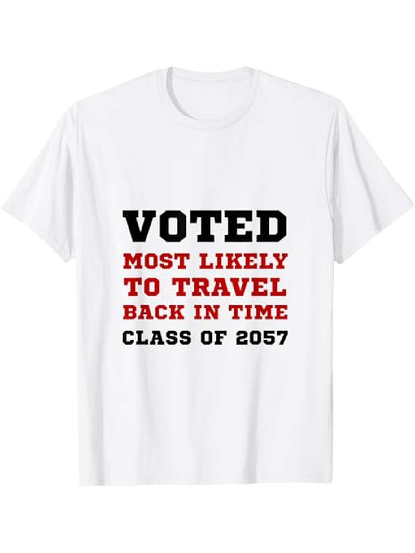 Men's Graphic T-Shirt Voted Most Likely To Travel Back In Time White Typography With Bold Playful Graduation Speech T Shirt