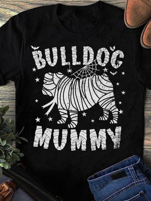 Men's Graphic T-Shirt Bulldog Mummy Wrapped In Bandages With Spiders And Little Stars Bulldog