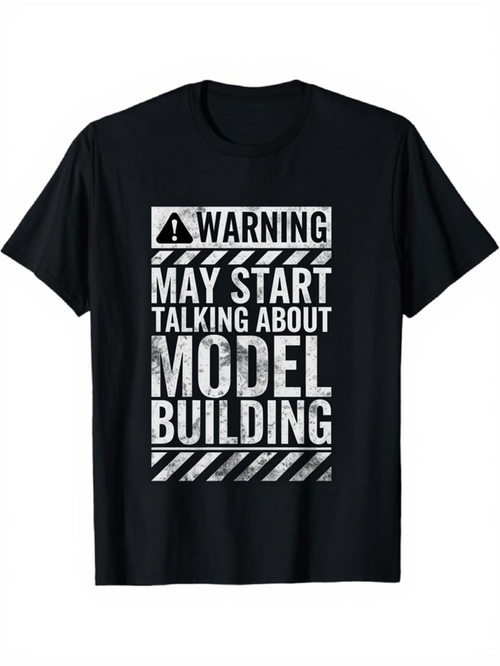 Men's Graphic T-Shirt Warning May Start Talking About Model Building Grunge Stripes And Geometric Icon Text