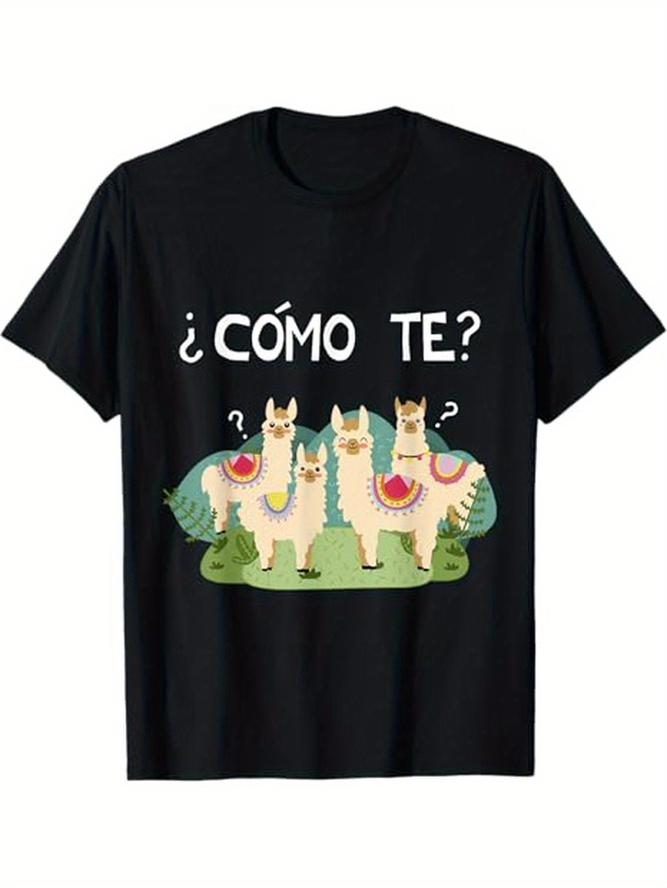 Men's Graphic T-Shirt Playful Pastel Llamas Standing On Lush Green Grass Under Whimsical Leaves Llama