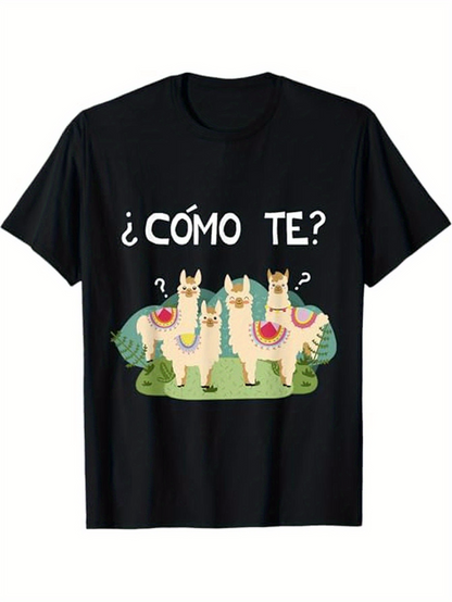 Men's Graphic T-Shirt Playful Pastel Llamas Standing On Lush Green Grass Under Whimsical Leaves Llama