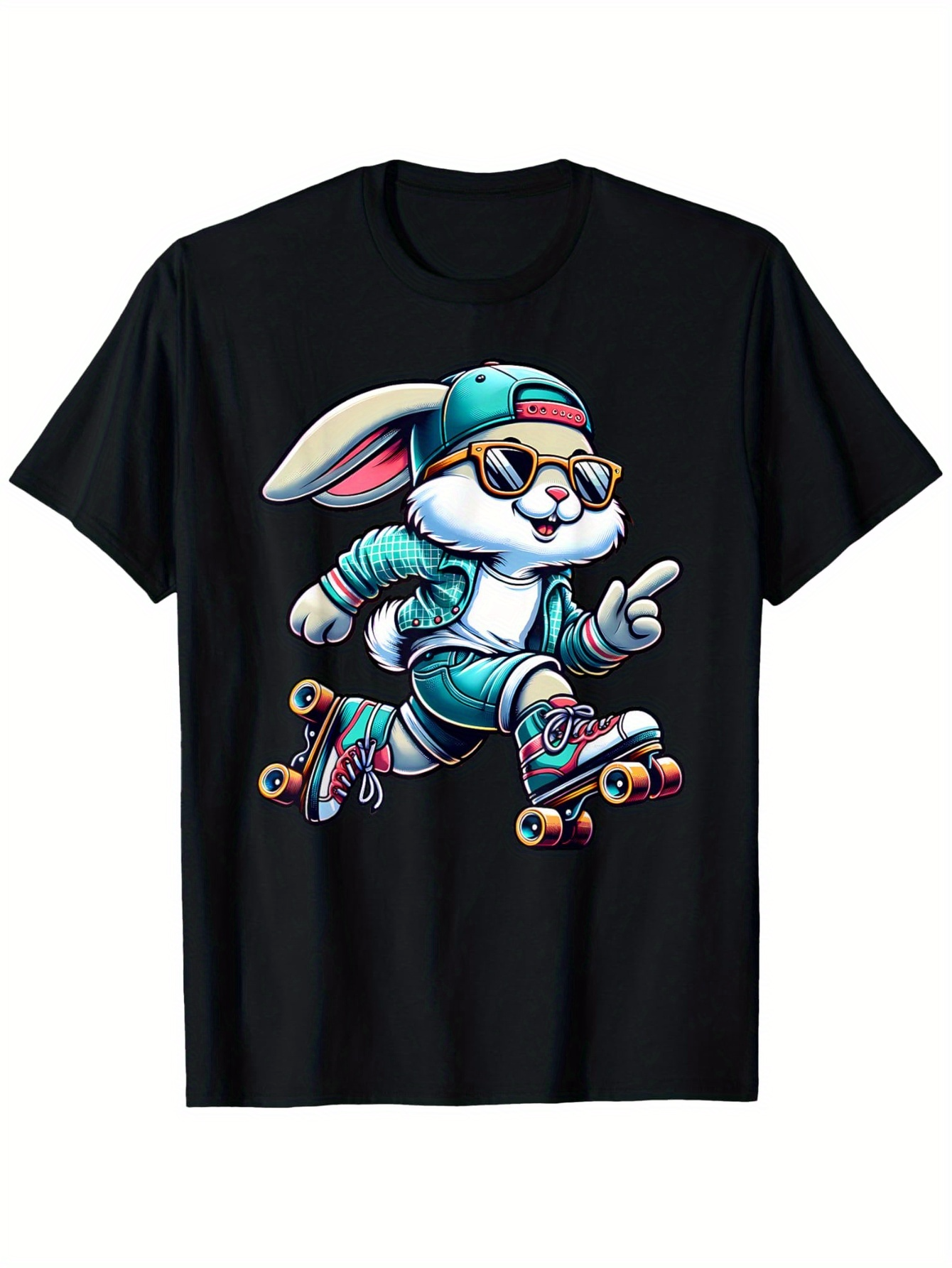 Men's Graphic T-Shirt Cool Skateboarding Bunny Wearing Sunglasses And Baseball Cap