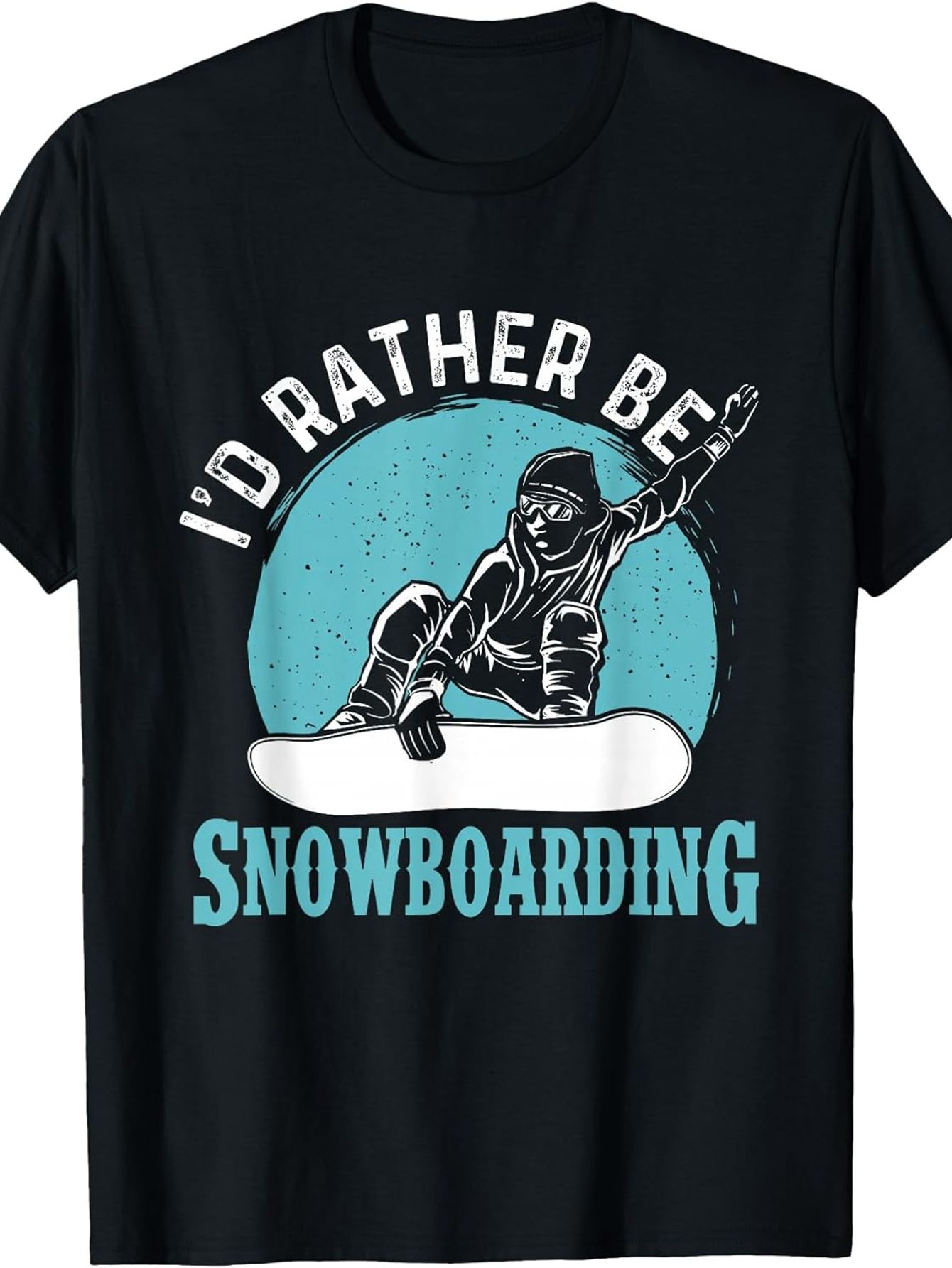 Men's Graphic T-Shirt Id Rather Be Snowboarding Bold Blue Circle With Jumping Rider Snowboard