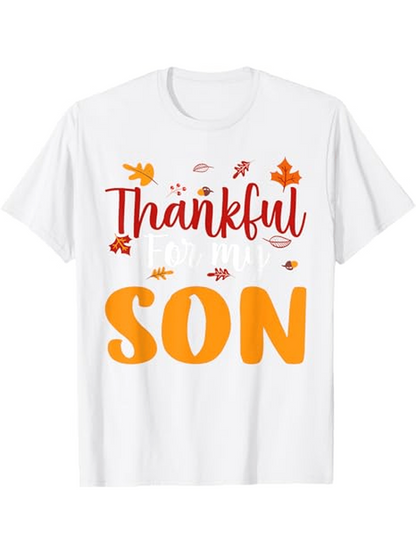 Men's Graphic T-Shirt Thankful Leaves And Scattered Autumn Symbols Surrounding Son