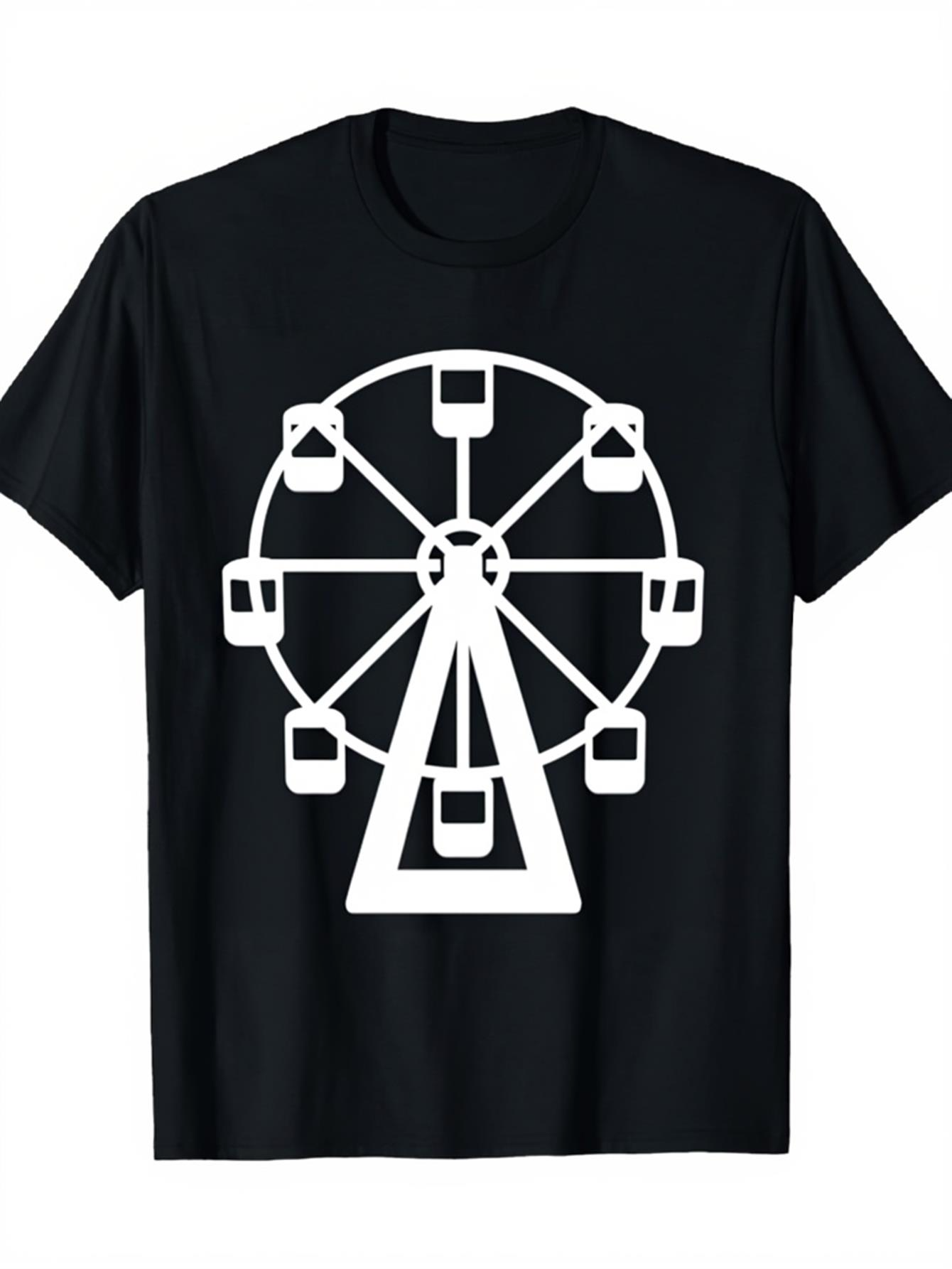 Men's Graphic T-Shirt Bold Minimal Design With Geometric Ferris Wheel Illustration