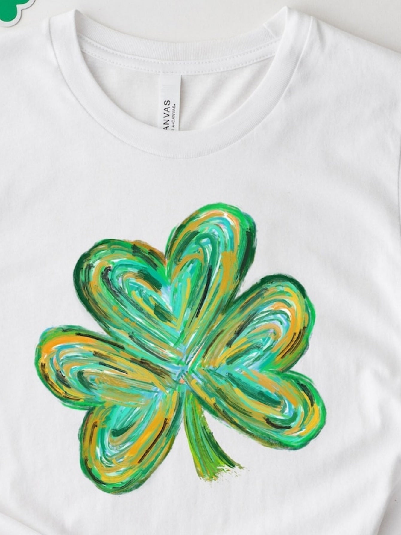 Men's Graphic T-Shirt Hand Painted Artistic Green Swirl Clover Leaf Design Shamrock