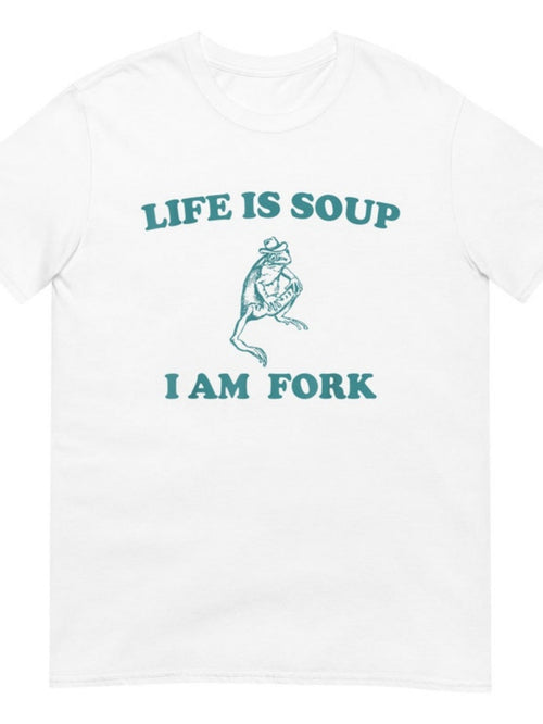 Men's Graphic T-Shirt Life Is Soup I Am Fork Contemplative Frog With Witty Playful Text Design