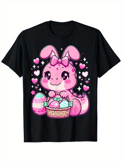 Men's Graphic T-Shirt Pink Cartoon Bunny With Easter Eggs Surrounded By Hearts And Sparkles Bunny
