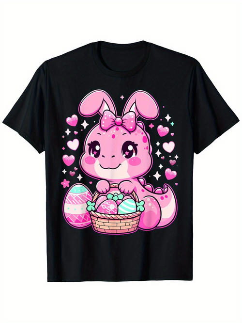 Men's Graphic T-Shirt Pink Cartoon Bunny With Easter Eggs Surrounded By Hearts And Sparkles Bunny