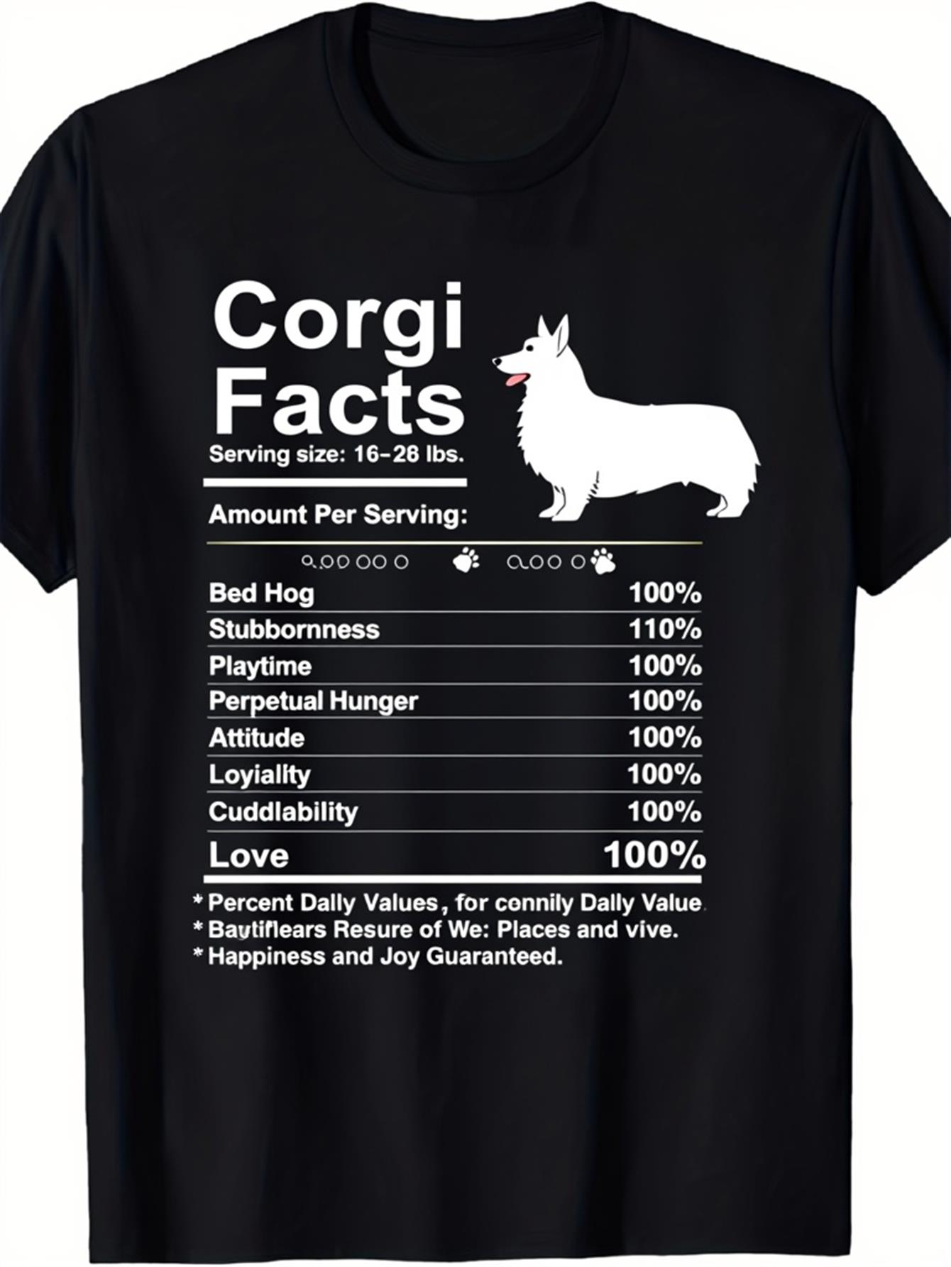 Men's Graphic T-Shirt Corgi Facts Nutritional Chart With Playful Dog Silhouette On Black Fabric T Shirt