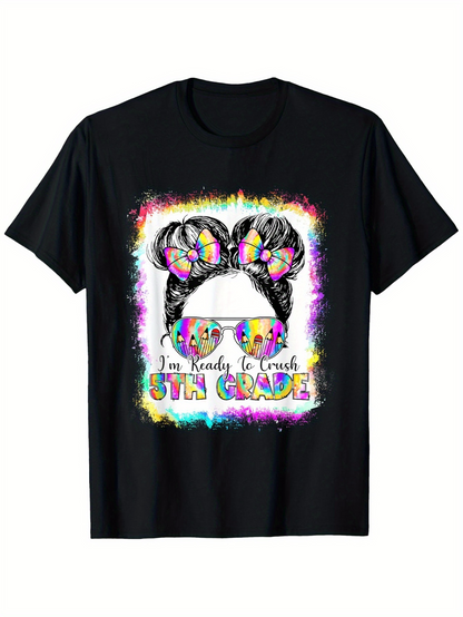 Men's Graphic T-Shirt Colorful Paint Splash With Sunglasses And Messy Bun Girl