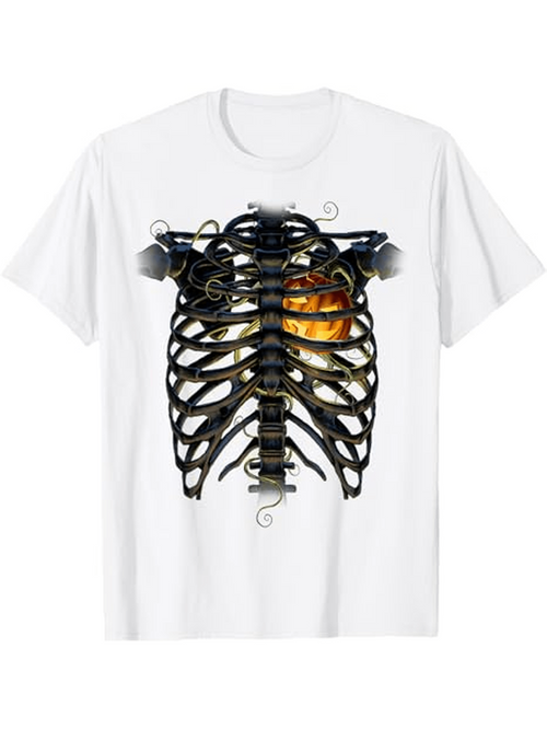Men's Graphic T-Shirt Glowing Abstract Vines Surrounding Metal Human Ribcage