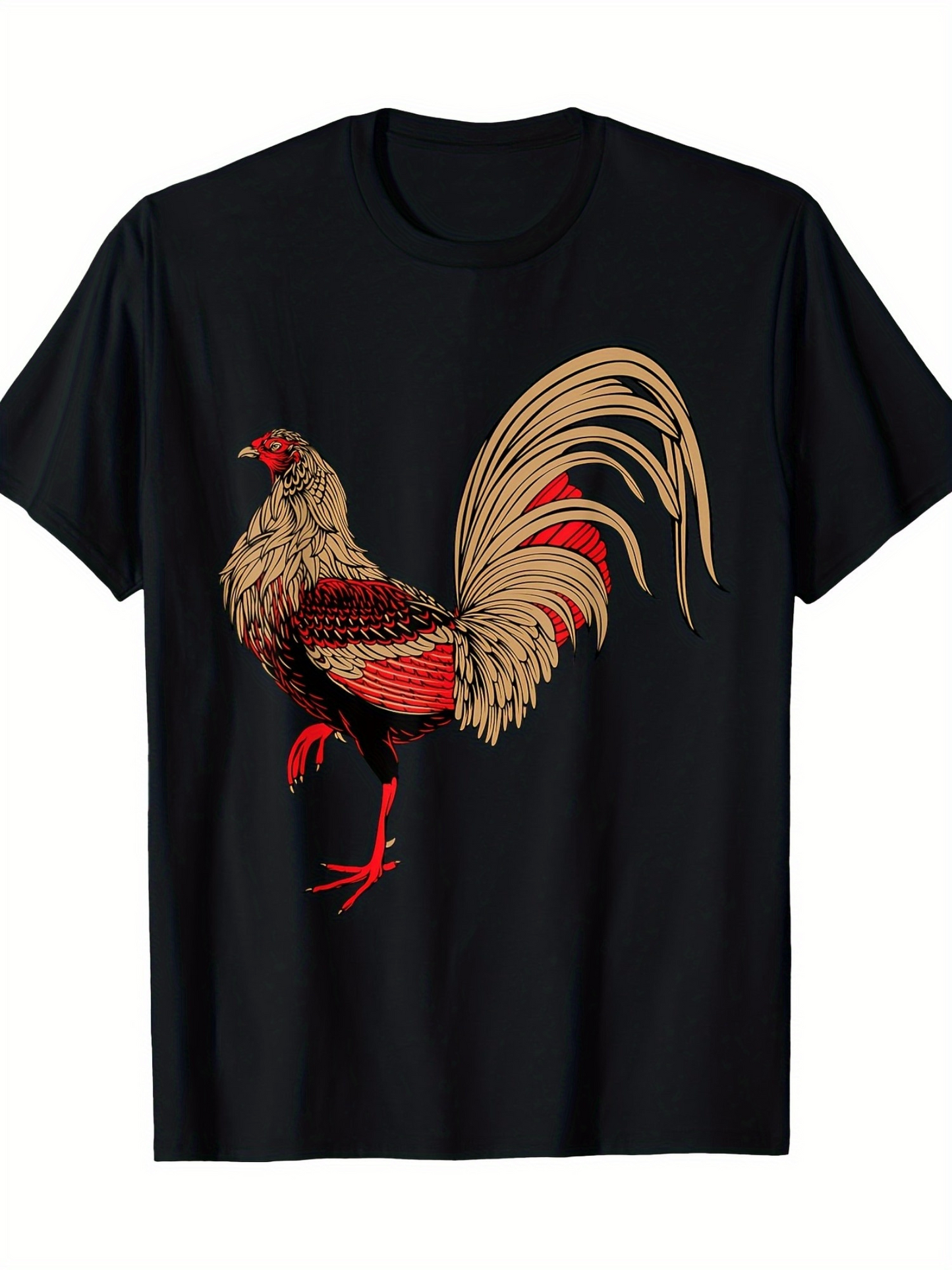 Men's Graphic T-Shirt Regal Golden Red Rooster With Flowing Tail Feathers Standing Tall