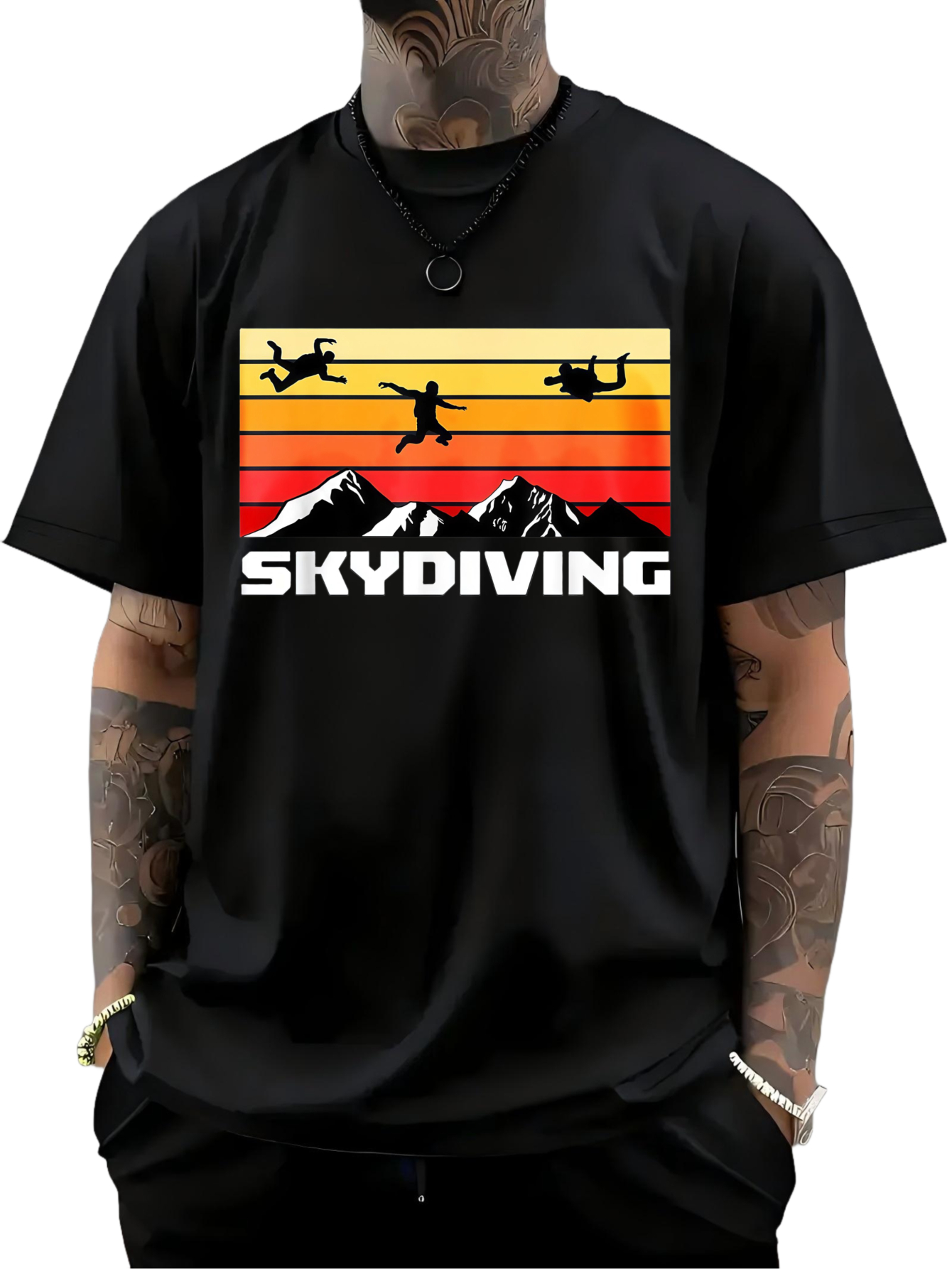Men's Graphic T-Shirt Skydiving At Sunset With Silhouetted Jumpers And Mountain Scenery