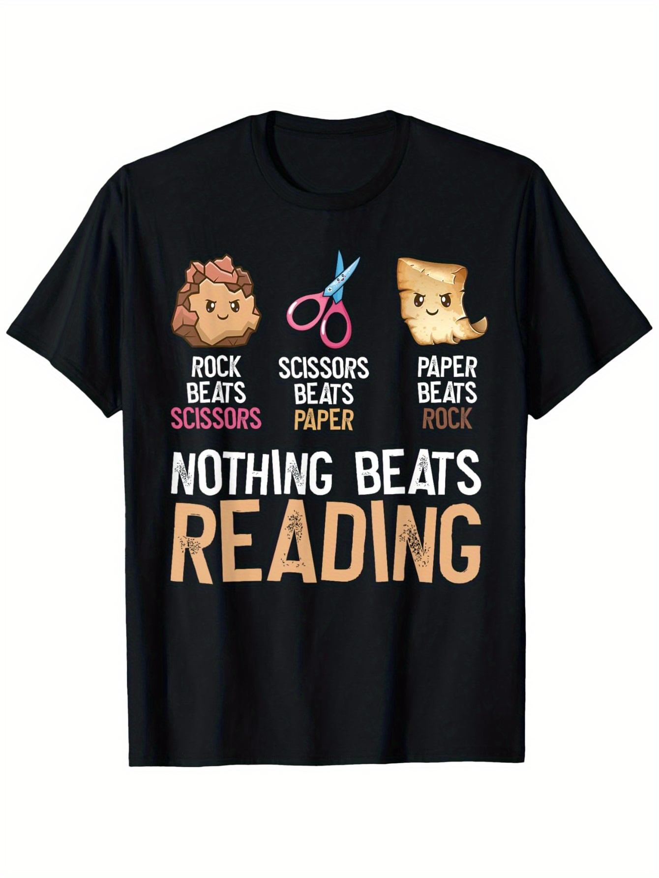 Men's Graphic T-Shirt Cute Cartoon Rock Scissors And Paper With Reading Theme
