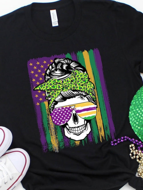 Men's Graphic T-Shirt Vivid Neon Stripes With Leopard Bandana Skull In Colorful Sunglasses
