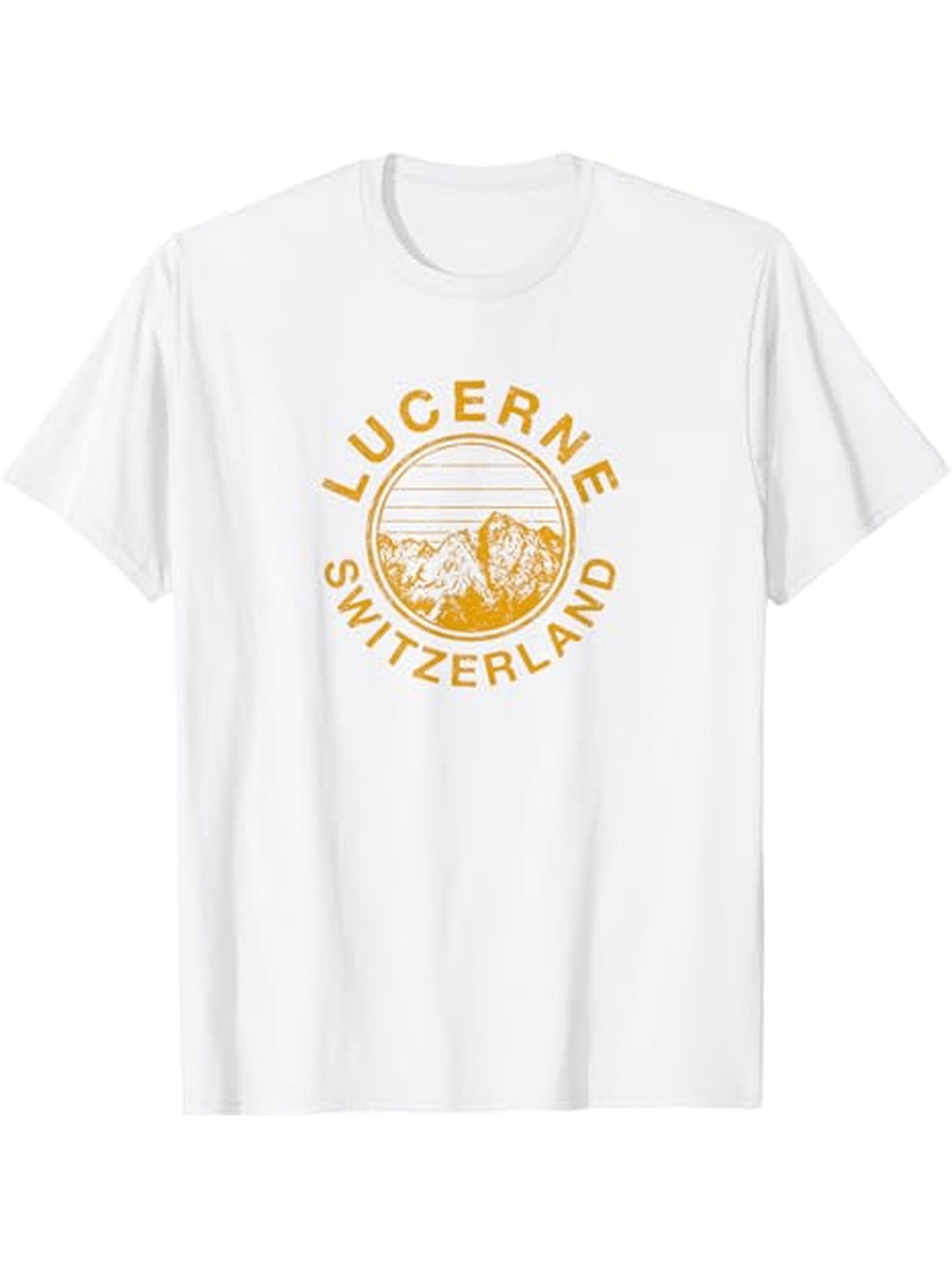Men's Graphic T-Shirt Lucerne Switzerland Scenic Circular Graphic With Sunrise Over Mountain Peaks