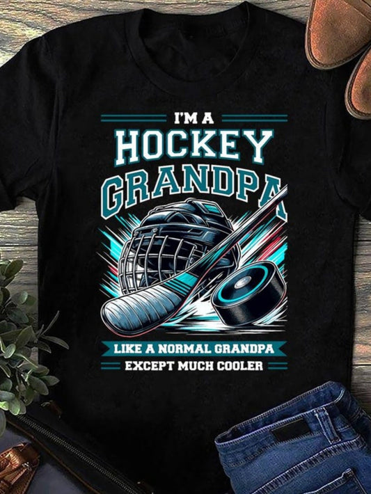 Women's Graphic T-Shirt I Am A Hockey Grandpa With Helmet Sticks Ice And Puck Design