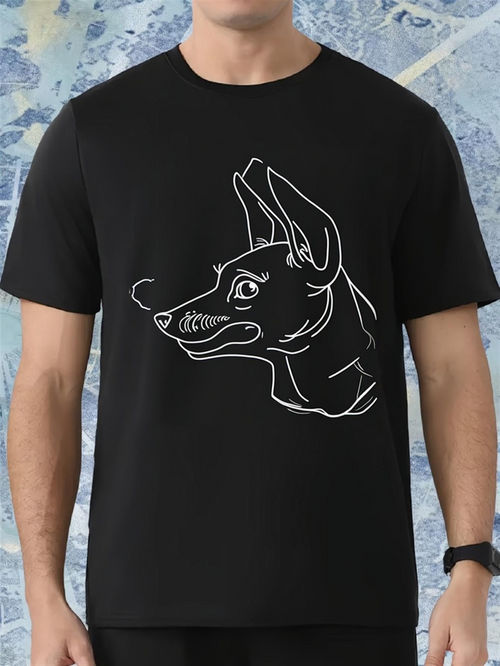 Men's Graphic T-Shirt Minimalist Line Drawing Featuring Bold Outlined Abstract Dog Portrait