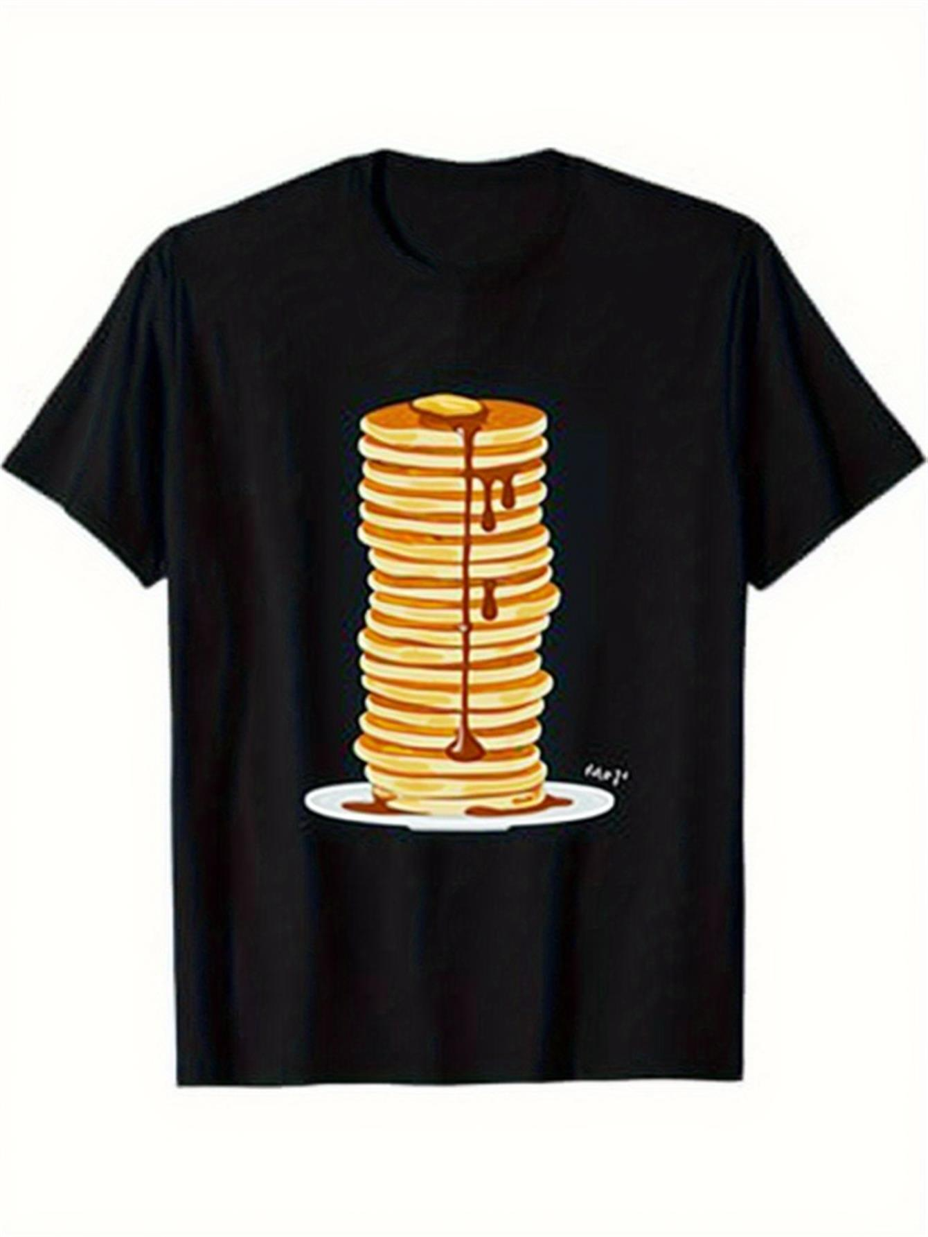 Men's Graphic T-Shirt Stacked Breakfast Pancakes With Golden Syrup On White Plate Pancake