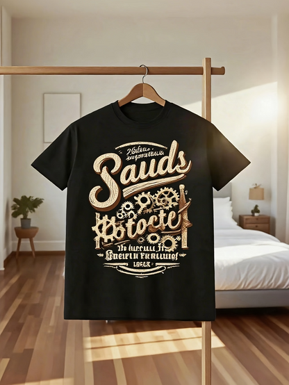 Men's Graphic T-Shirt Welcome Classic Typography Vintage Elements And Gears Black T Shirt