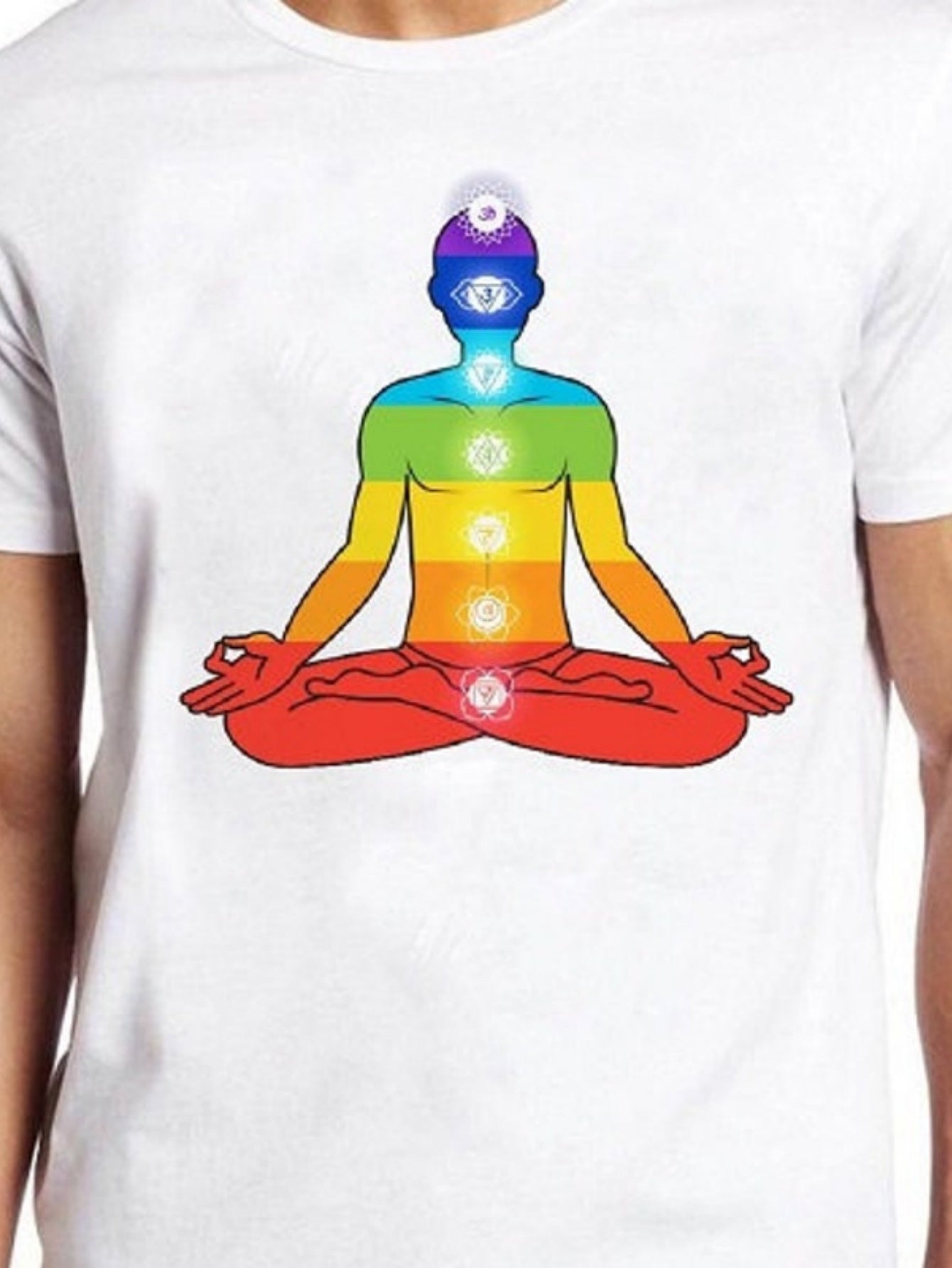 Men's Graphic T-Shirt Colorful Chakra Energy Flow Sitting Meditating Person