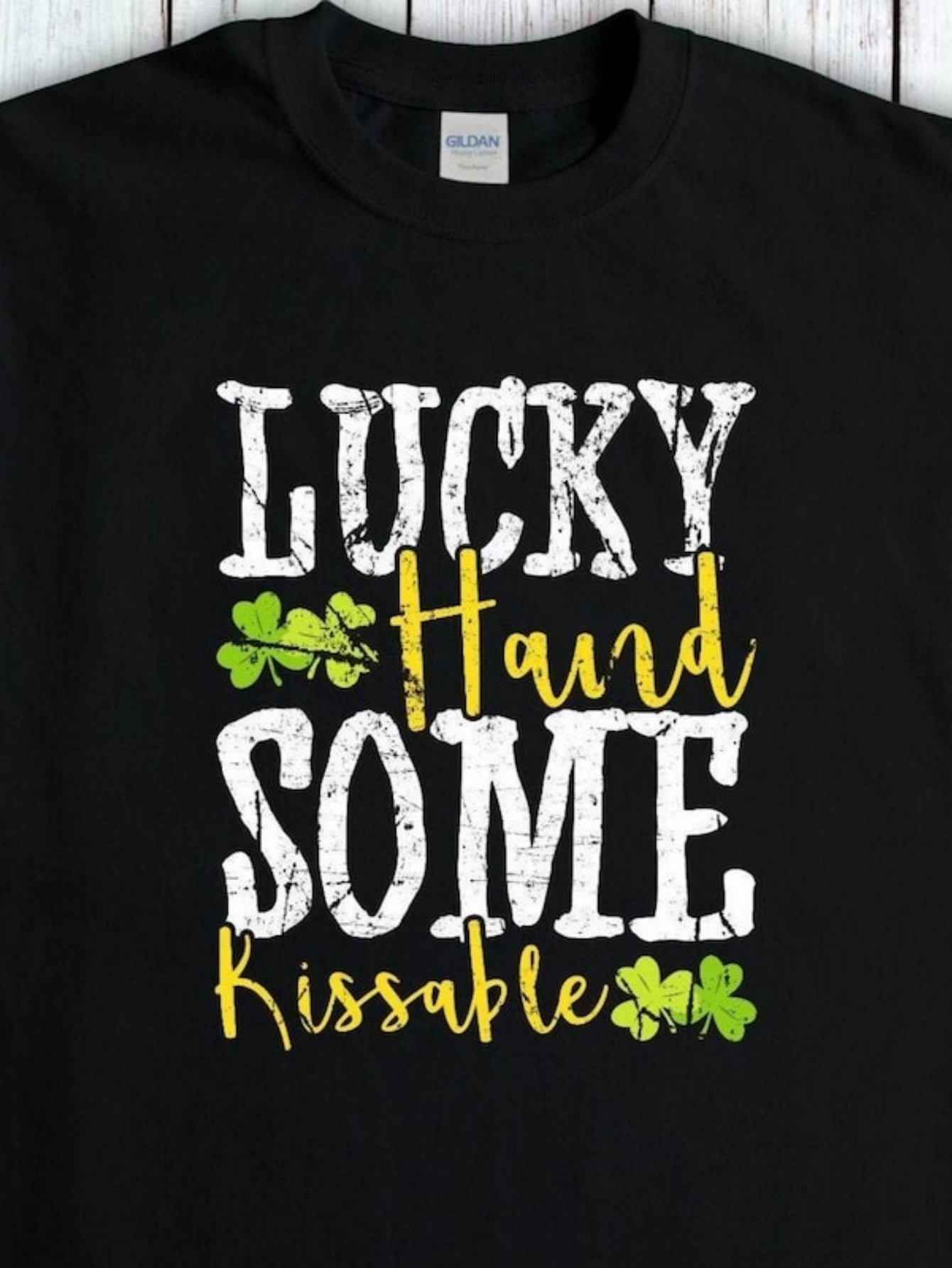 Men's Graphic T-Shirt Lucky Handsome Kissable With Green Shamrock Accents Design