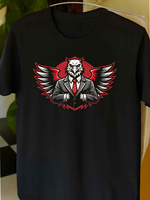 Men's Graphic T-Shirt Sharp Dressed Owl With Red And Black Stylized Wings