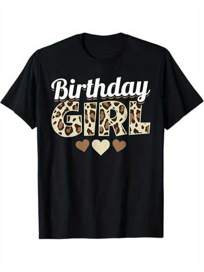 Men's Graphic T-Shirt Birthday Girl Leopard Print With Gradient Hearts Girl