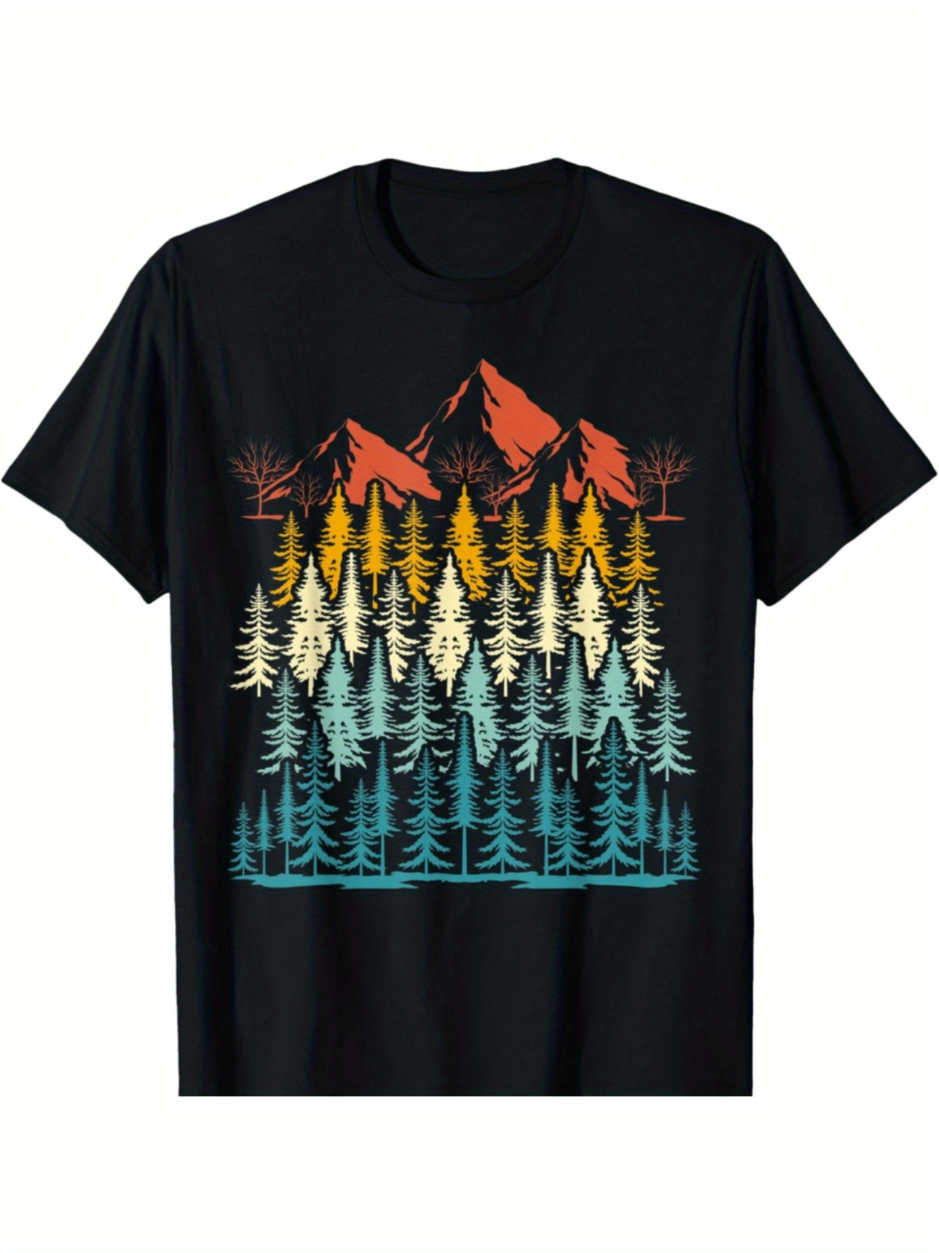 Men's Graphic T-Shirt Sunset Colored Forest With Vibrant Trees Beneath Majestic Snowy Mountains