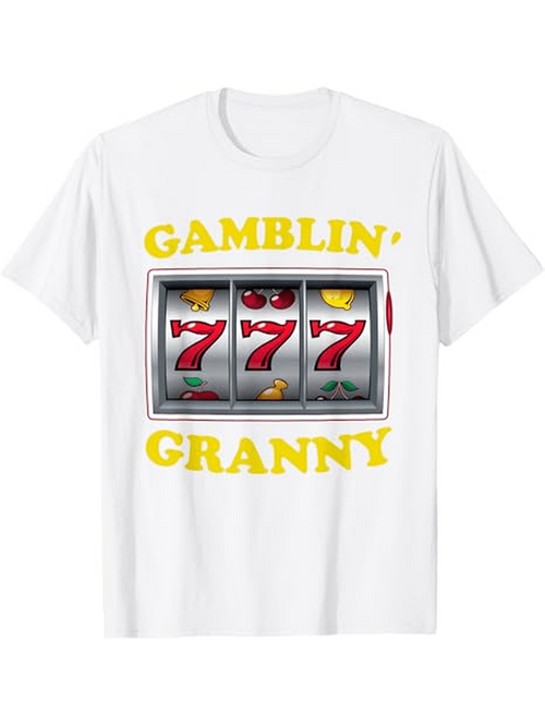 Men's Graphic T-Shirt Gamblin Granny Classic Slot Machine With Triple Sevens Fruit Icons