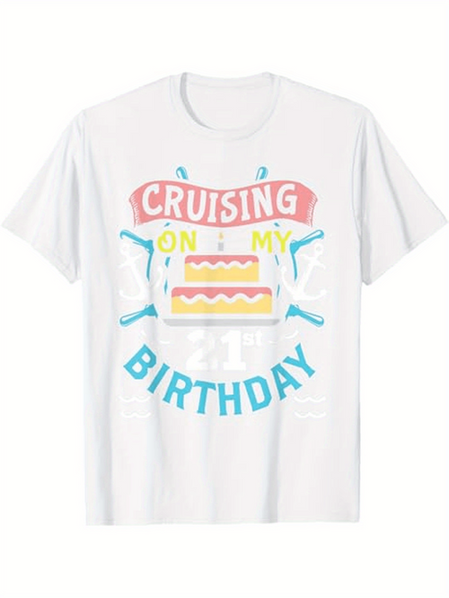 Men's Graphic T-Shirt Cruising On My Birthday With Colorful Icing On Cake