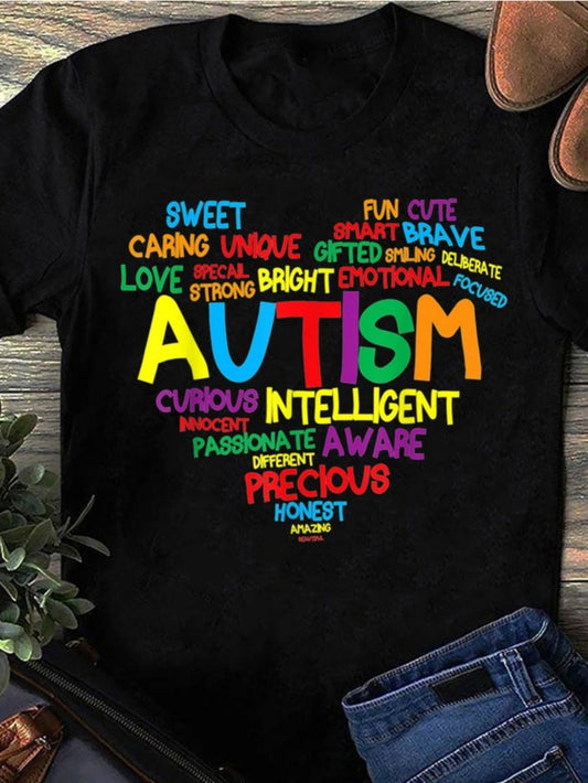 Women's Graphic T-Shirt Bright Positive Affirmations With Colorful Motivational Words Autism
