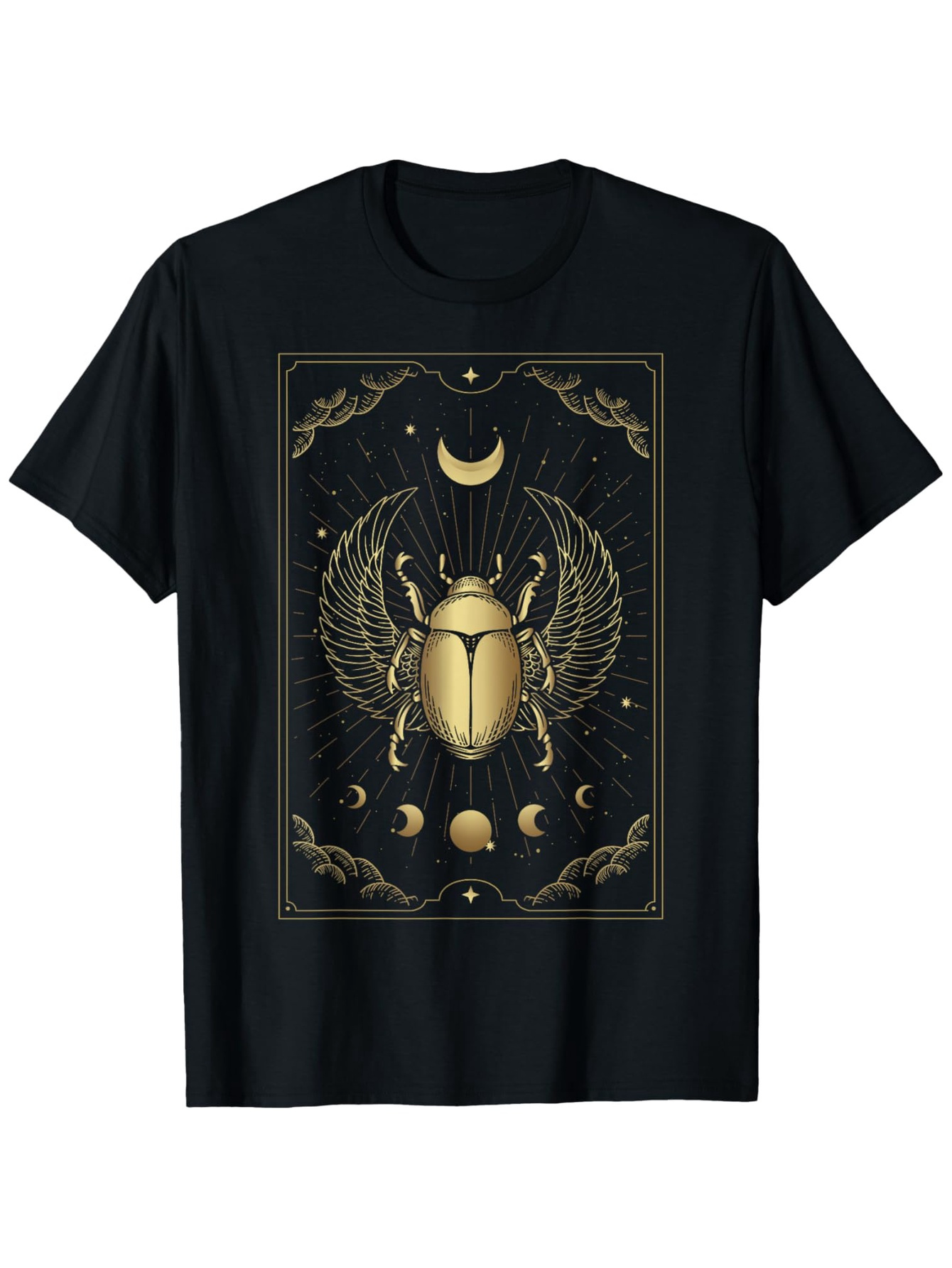Men's Graphic T-Shirt Golden Scarab With Celestial Phases And Radiant Night Sky Beetle