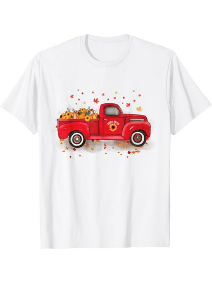 Men's Graphic T-Shirt Classic Red Truck Carrying Sunflowers And Autumn Leaves Pickup