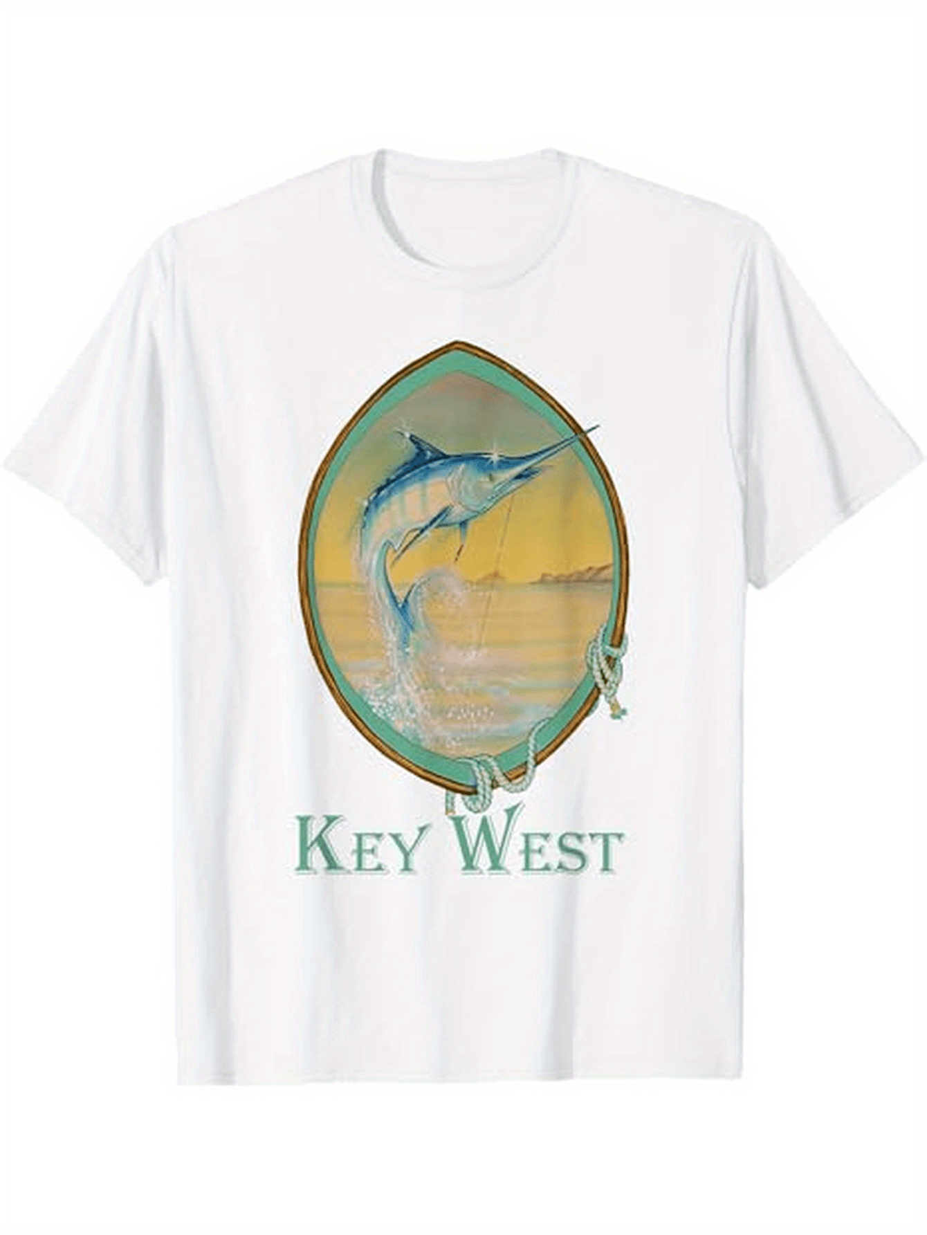 Men's Graphic T-Shirt Key West Jumping Marlin With Golden Sunset Over Ocean Waves
