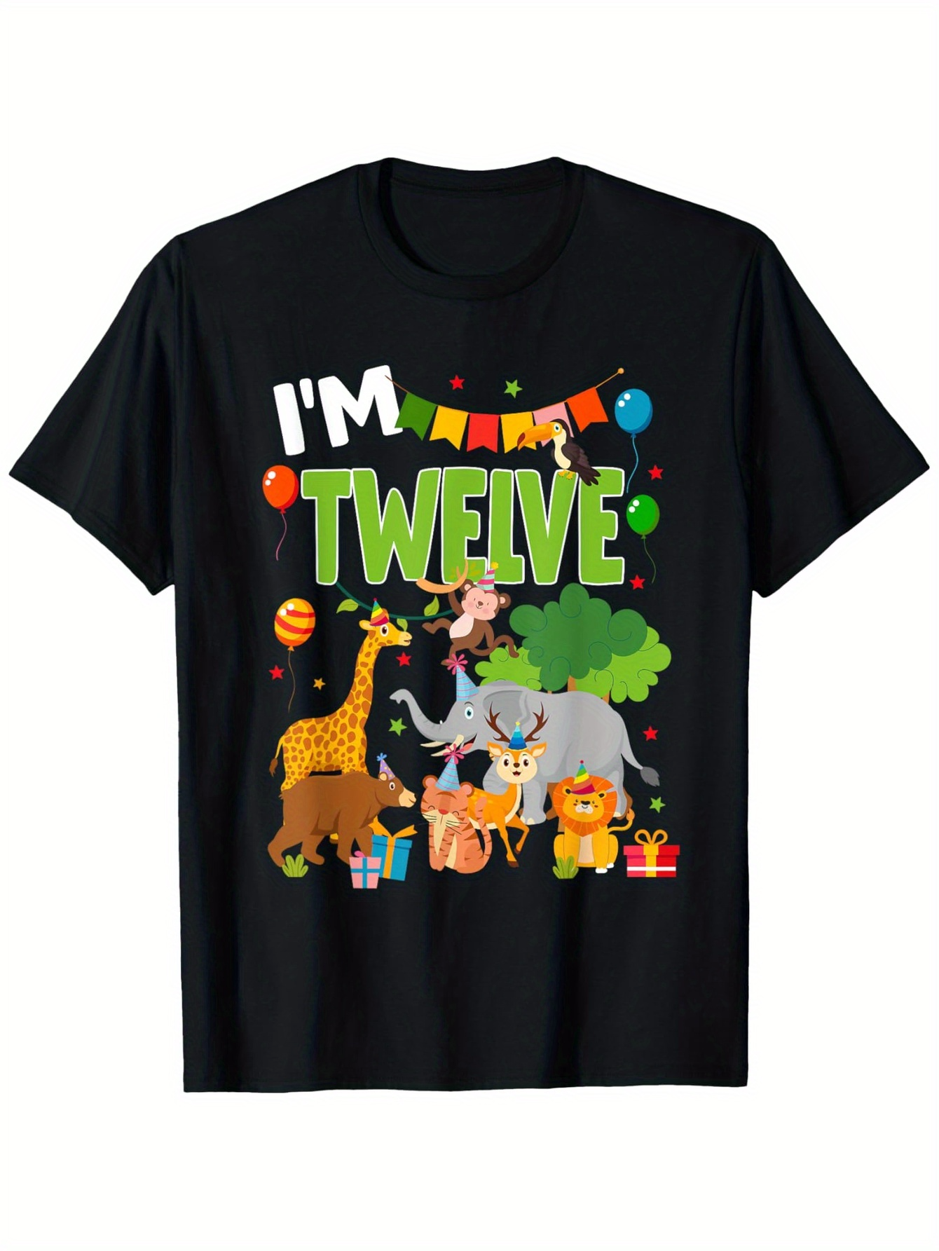 Men's Graphic T-Shirt Im Twelve Jungle Birthday Party With Balloons And Funny Animals