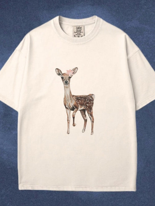 Men's Graphic T-Shirt Gentle Brown Fawn With Delicate Pink Bow Standing Alone Deer