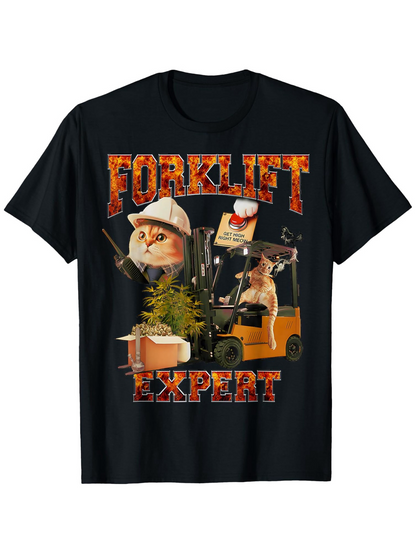 Men's Graphic T-Shirt Forklift Expert Cats Wearing Helmets Driving A Small Vehicle